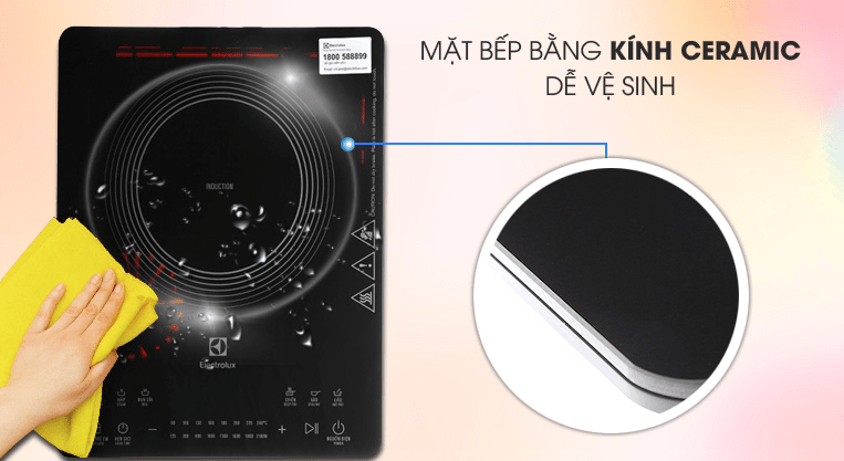 2. Mặt bếp bằng kính Ceramic, chống nứt vỡ khi đun nấu, dễ vệ sinh