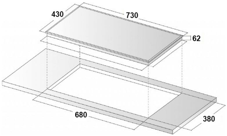 Kích thước lắp đặt bếp từ Eurosun EU-T705Plus