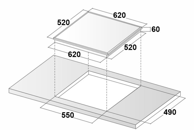Kích thước lắp đặt bếp từ Eurosun EU-T905G