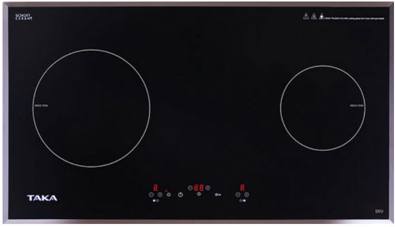 1. Bếp từ Taka I2EU gồm 2 vùng nấu với tổng công suất 3600W