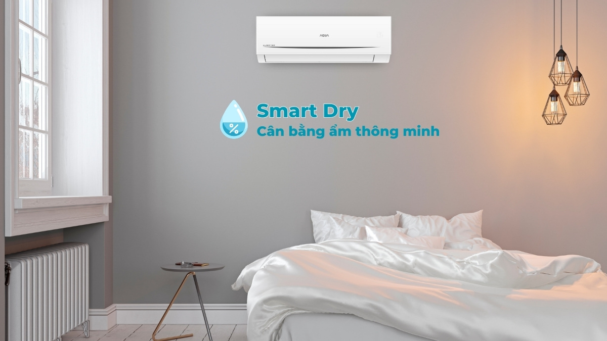 Máy lạnh Aqua inverter 1.5HP AQA-RV13QC2 5 Chế độ Smart Dry giúp cân bằng độ ẩm cho không gian phòng