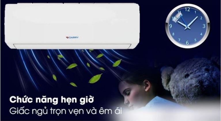 8. Điều hòa 9000BTU 2 chiều sở hữu  năng hẹn giờ tắt vào ban đêm cho giấc ngủ ngon