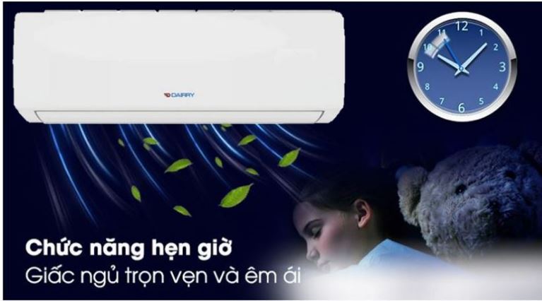 Điều hòa Dairry i-DR09KC 9000BTU 1 chiều inverter 9 6. Điều hòa ivnerter Darrry i-DR09KC sở hữu tính năng hẹn giờ tắt vào ban đêm cho giấc ngủ ngon