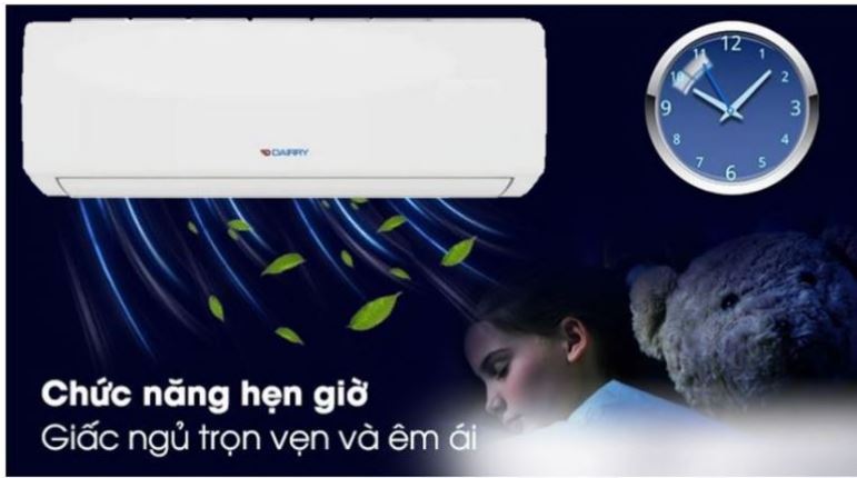 6. Máy lạnh inverter Dairry i-DR09KH sở hữu tính năng hẹn giờ tắt vào ban đêm cho giấc ngủ ngon