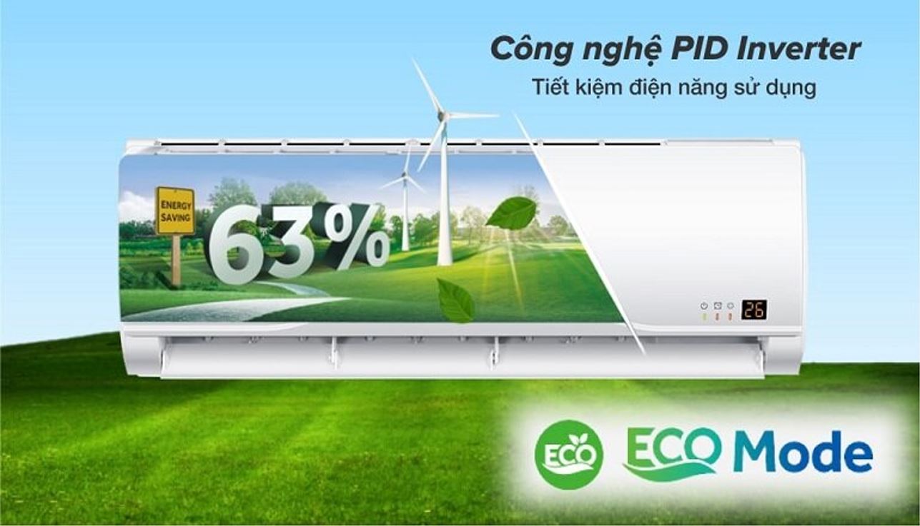Điều hòa Aqua AQA-RV13QA sử dụng công nghệ tiết kiệm điện Eco, Inverter