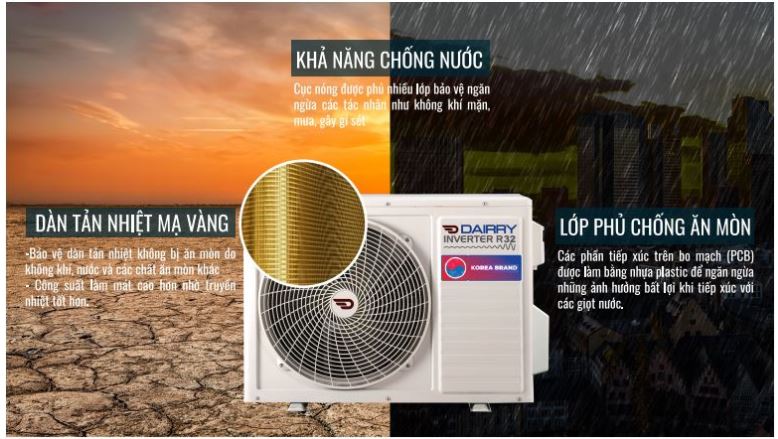 6. Điều hòa Dairry DR09-LKC 2021 thế hệ mới có dàn tản nhiệt mạ vàng cao cấp
