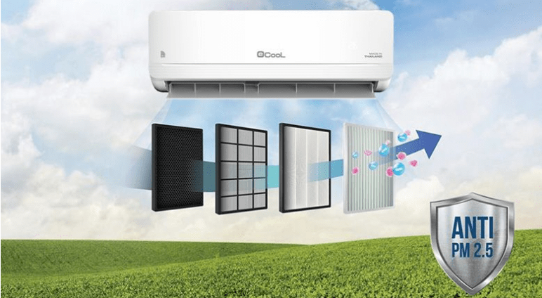 Điều hòa Ecool ECL-1E09WF 9000BTU 1 chiều wifi 6 3. Ecool ECL-1E09WF 9000BTU sở hữu màng lọc Anti PM 2.5 lọc sạch bụi mịn mang lại bầu không khí sạch