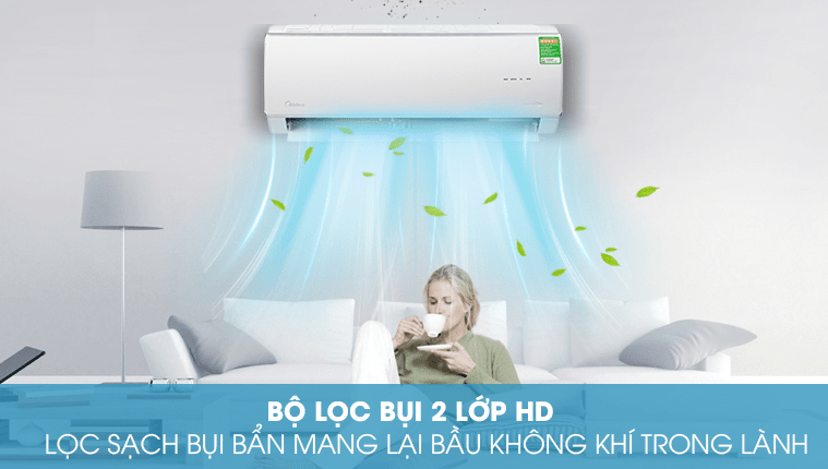 Máy lạnh Midea MSAFA-10CRDN8 Inverter 9000 BTU 9 5. Bộ lọc 2 lớp HD giúp căn phòng thoáng đãng, trong lành không khí