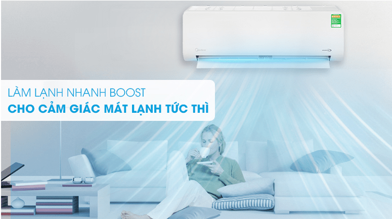 Điều hoà Midea Inverter 1 HP MSAG-10CRDN8 8 Chế độ làm lạnh nhanh Boost giúp làm lạnh nhanh tức thì