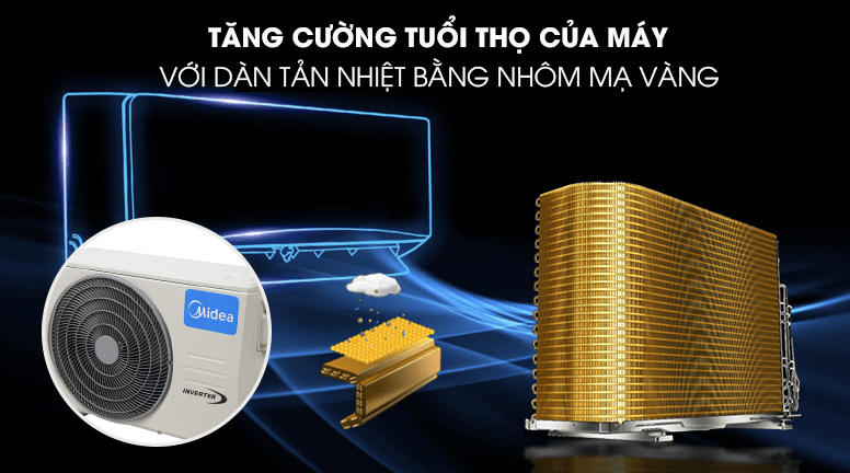 Điều hoà Midea Inverter 1 HP MSAG-10CRDN8 14 Lớp phủ mạ vàng nâng cao tuổi thọ cho máy