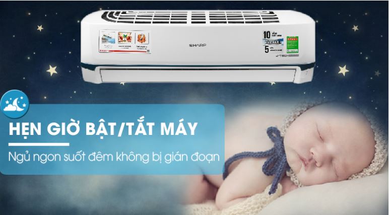 Điều hoà Sharp Inverter 1HP AH-X10ZEW 12 Máy lạnh Sharp AH-X10ZEW sở hữu chức năng hẹn giờ bật, tắt máy lạnh