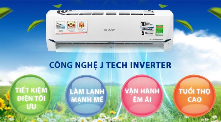 Điều hòa Sharp 9000BTU 1 chiều inverter AH-X9XEW 5 3. Điều hòa 9000BTU Sharp AH-X9XEW Công nghệ J-Tech Inverter siêu tiết kiệm điện