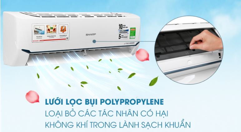 Điều hòa Sharp 9000BTU 1 chiều inverter AH-X9XEW 9 7. Máy lạnh Sharp AH X9XEW sở hữ lưới bụi polypropylene mang lại không khí trong lành