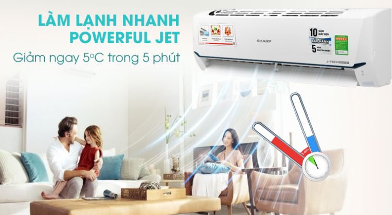 Điều hòa Sharp 9000BTU 1 chiều inverter AH-X9XEW 7 5. Máy lạnh Sharp AH-X9XEW sở hữu công nghệ làm lạnh nhanh Powerful Jet