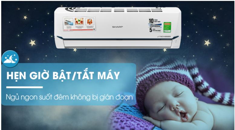 Điều hòa Sharp 9000BTU 1 chiều inverter AH-X9XEW 10 8. Điều hòa inverter Sharp AH-X9XEW sở hữ chức năng hẹn giờ bật, tắt máy lạnh