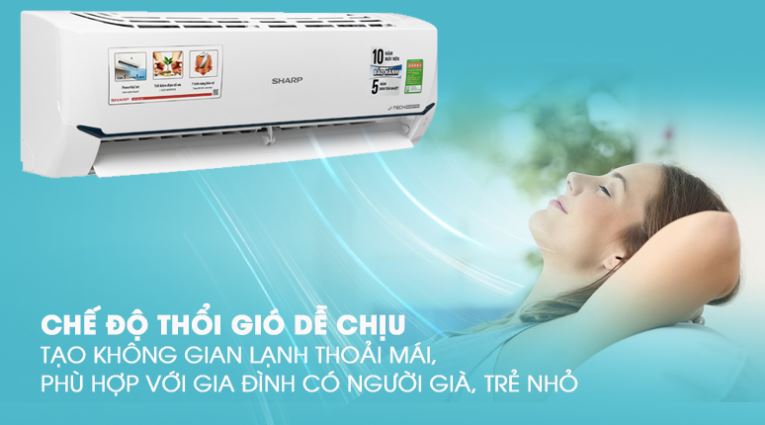 Điều hòa Sharp 9000BTU 1 chiều inverter AH-X9XEW 8 6. Điều hòa Sharp AH X9XEW có chế độ thổi gió dễ chịu, cho những phút nghỉ ngơi trọn vẹn