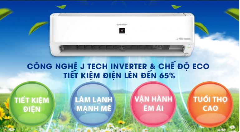 Điều hòa Sharp AH-XP10YMW 9000BTU 1 chiều inverter 7 3. Máy lạnh Sharp AH-XP10YMW sở hữu công nghệ J-Tech Inverter và chế độ Eco