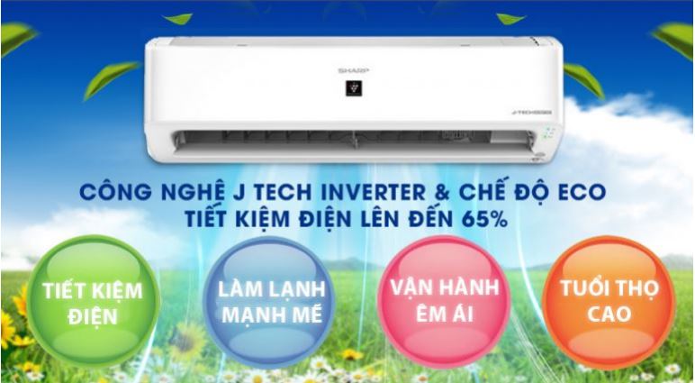 2. Máy lạnh Sharp AH XP13YMW sở hữu công nghệ J-Tech Inverter và chế độ Eco