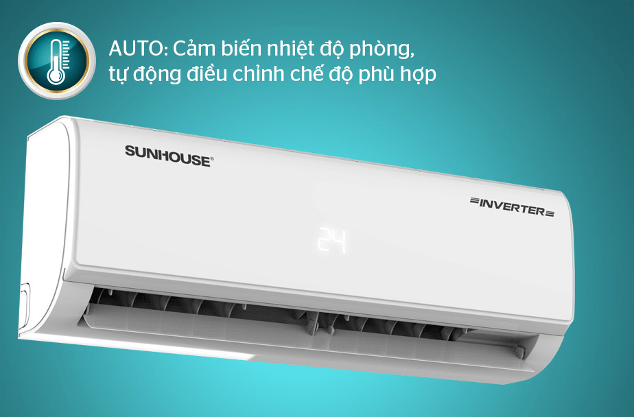 7. Tự động điều chỉnh chế độ phù hợp nhờ tính năng AUTO trên điều hoà Sunhouse AW09IC610