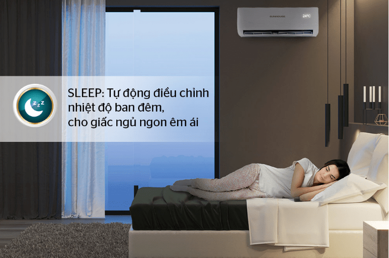 Điều hòa Sunhouse SHR-AW12C110 12000BTU 1 chiều 12 9. Điều hòa Sunhouse SHR-AW12C110 có chế độ SLEEP tự động điều chỉnh nhiệt độ cho giấc ngủ ngon