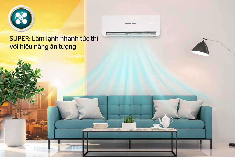 4. Điều hòa Sunhouse AW12C210 có chế độ SUPER làm lạnh nhanh tức thì