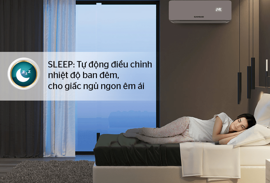 9. AW12H310 - điều hoà 1 chiều Sunhouse với chức năng SLEEP cho giấc ngủ ngon êm ái, sâu giấc