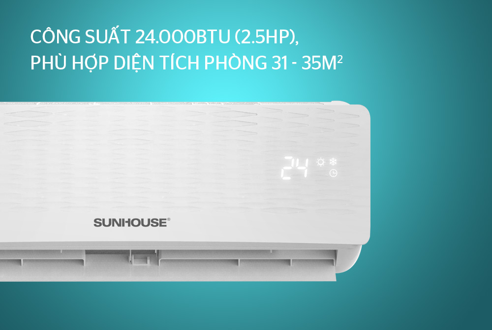 9. Công suất 24000BTU (2.5HP), phù hợp cho phòng diện tích 31- 35m2