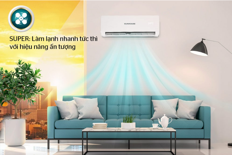 Điều hòa Sunhouse SHR-AW24H110 24000BTU 2 chiều 14 11. Điều hòa 2 chiều Sunhouse SHR-AW18H110 cho cảm giác mát lạnh với chế độ Super