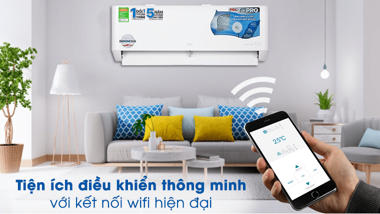 9. Điều hoà TCL 9000btu TAC 10CSD/TPG11 điều khiển thông minh trên điện thoài nhờ kết nối wifi 