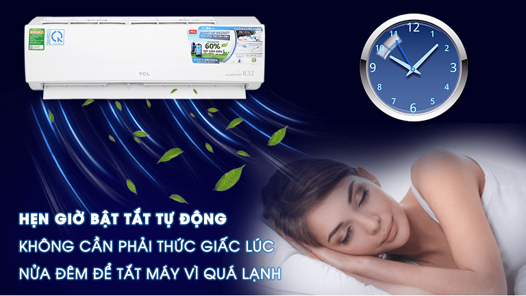 11. Chức năng hẹn giờ bật/tắt máy lạnh tiện ích trên điều hoà giá rẻ TCL 10CSD/XA66