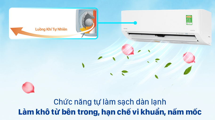 Điều hòa Toshiba 1HP Inverter RAS-H10L3KCVG-V 9 Chức năng tự làm sạch dàn lạnh sau mỗi lần sử dụng tiên lợi