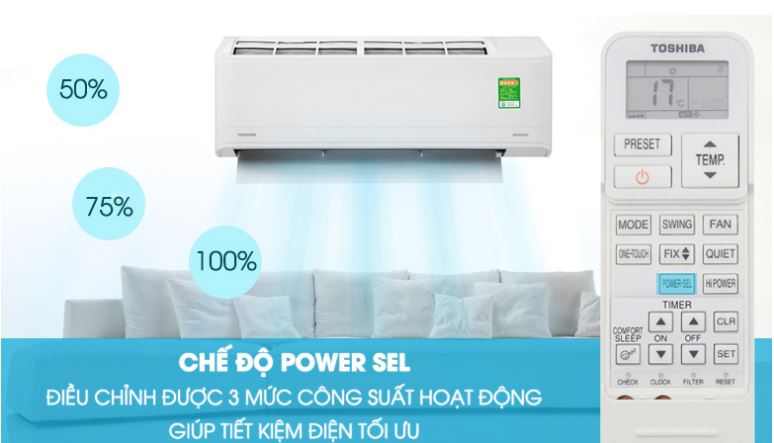 Điều hòa Toshiba 9000BTU 1 chiều inverter RAS-H10X2KCVG-V 7 7. Máy lạnh Toshiba RAS-H10X2KCVG-V tiết kiệm hơn với Power Sel - Điều chỉnh 3 mức điện năng tiêu thụ