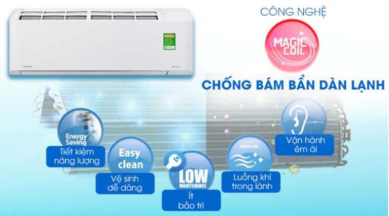 Điều hòa Toshiba RAS-H18C2KCVG-V 18000BTU 1 chiều inverter 11 5. Điều hòa 1800BTU Toshiba RAS-H18C2KCVG-V sở hữu công nghệ chống bám bẩn Magic Coil