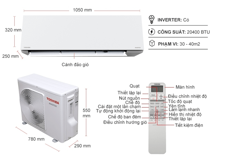 Điều hoà Toshiba RAS-H24E2KCVG-V inverter 2.5HP 4 1. Hình ảnh tổng quát điều hoà Toshiba RAS-H24E2KCVG-V inverter 2.5HP