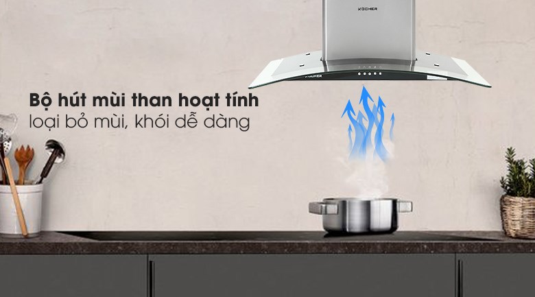 Khử mùi hiệu quả bằng than hoạt tính và ống thoát ra ngoài D150