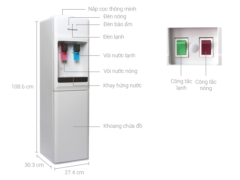 Cây nước nóng lạnh Kangaroo KG31A3 500W
