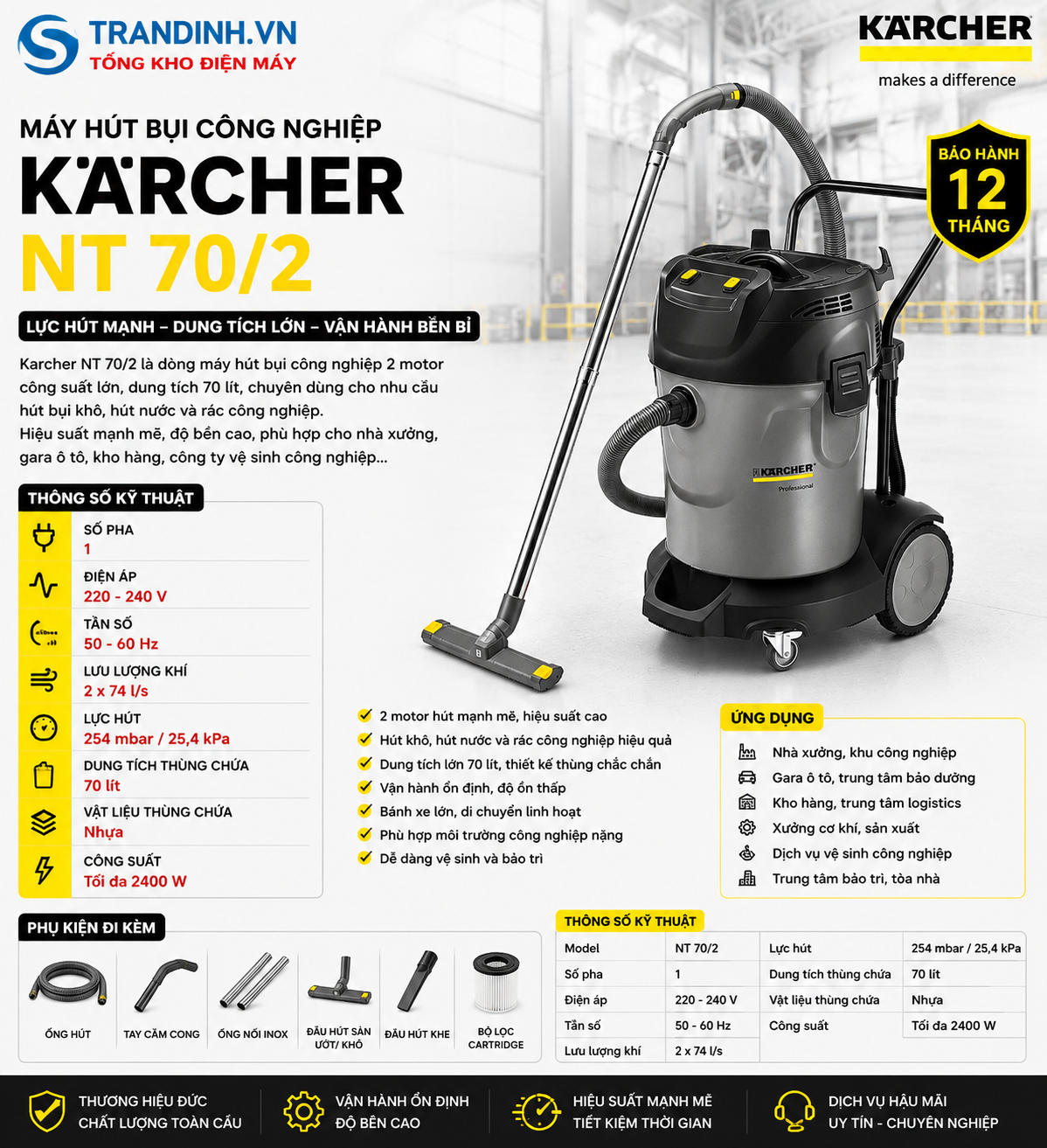 Máy hút bụi công nghiệp Karcher NT 70/2
