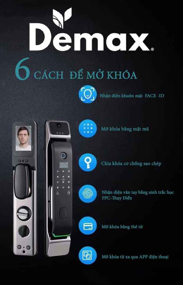 Khóa cửa điện tử Demax SL928 PG/DG 2 2. Tích hợp 6 tính năng mở khoá thông minh.
