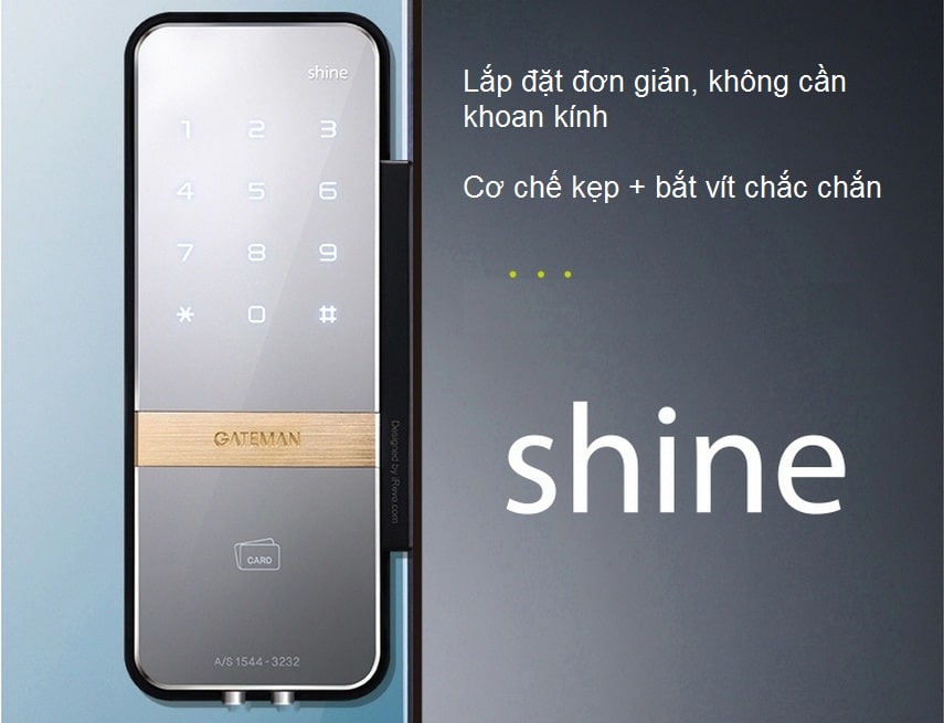 1. Khoá cửa mã số GATEMAN SHINE thiết kế mặt gương bóng, hiện đại bền bỉ