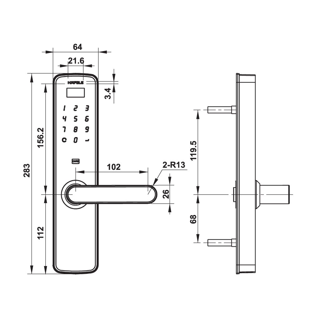 Khoá cửa điện tử Hafele DL7000 kiểu dáng hiện đại, thẩm mỹ, độ bền cao