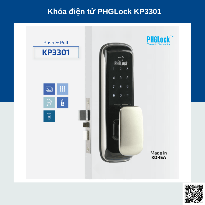 Khoá cửa điện tử PHGLock KP3301 1 Mở khoá bằng 3 cách tiện dụng