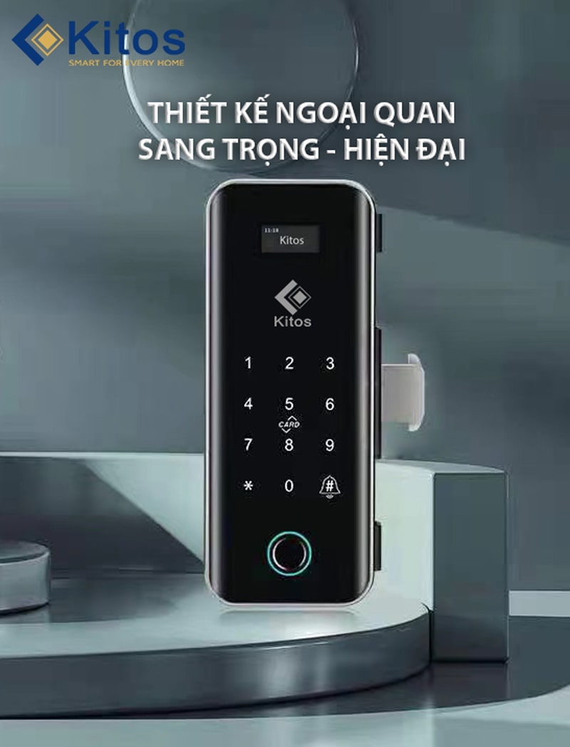 2. Khóa cửa kính vân tay Kitos KT-GL50 thiết kế đèn Led hiện đại