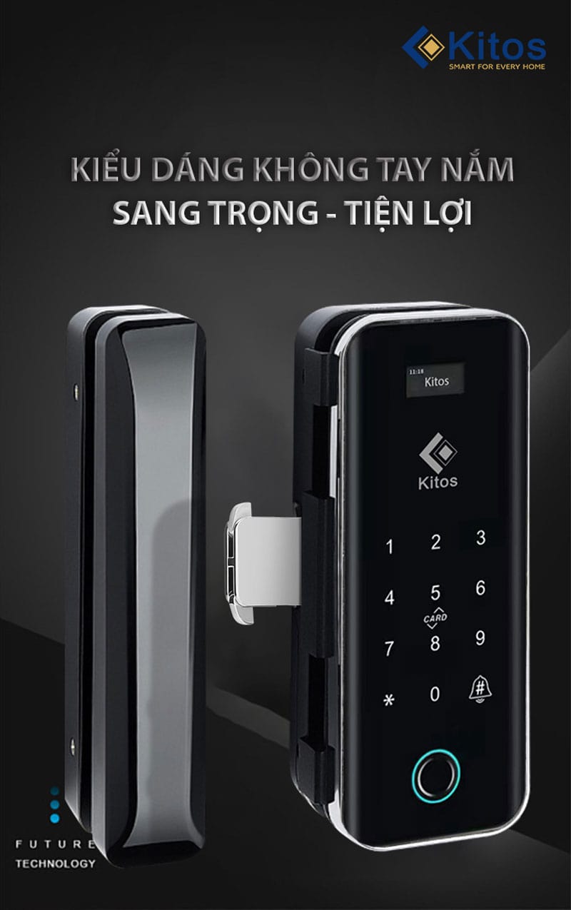 2. Khóa cửa kính vân tay Kitos KT-GL50 thiết kế đèn Led hiện đại