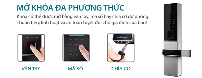 Khóa của vân tay Dessmann G811 2 1. Khóa cửa điện tử Dessmann G811 đa dạng phương thức mở khóa