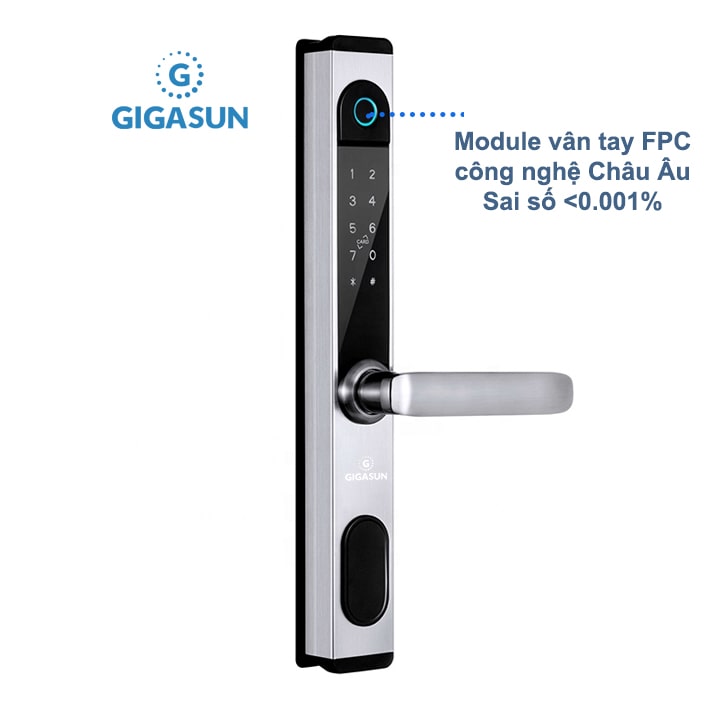 Khóa vân tay cửa nhôm Gigasun A02S 9 Công nghệ vân tay FPC nhanh nhạy, bảo mật cao