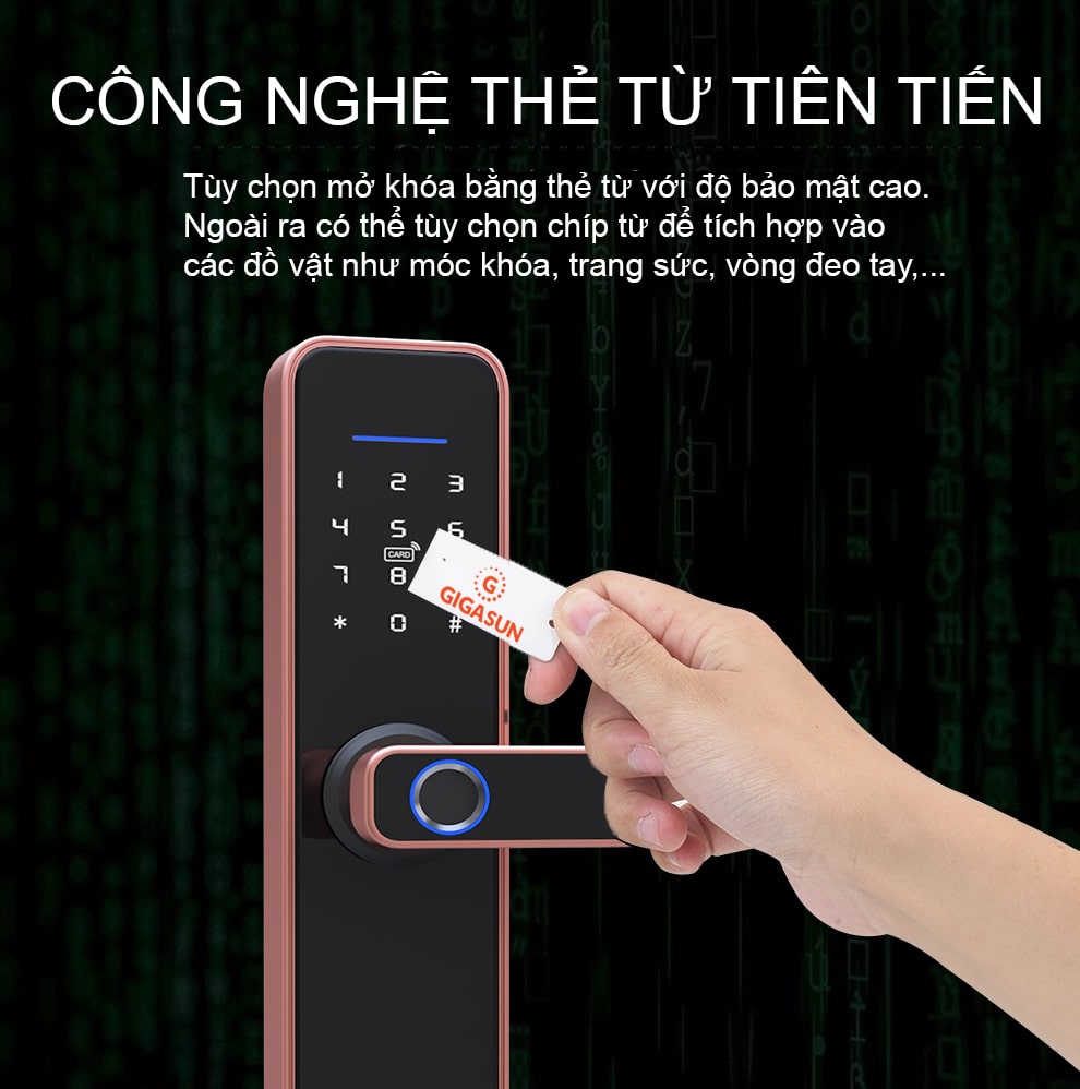 Khoá điện tử Gigasun D02R - Vân tay, mã số, thẻ từ, App 6 Mở khóa bằng thẻ từ