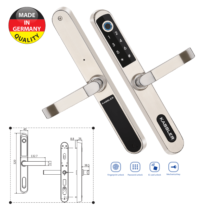 1. Khoá cửa nhôm Kassler KL-599LX thiết kế hiện đại, bền bỉ