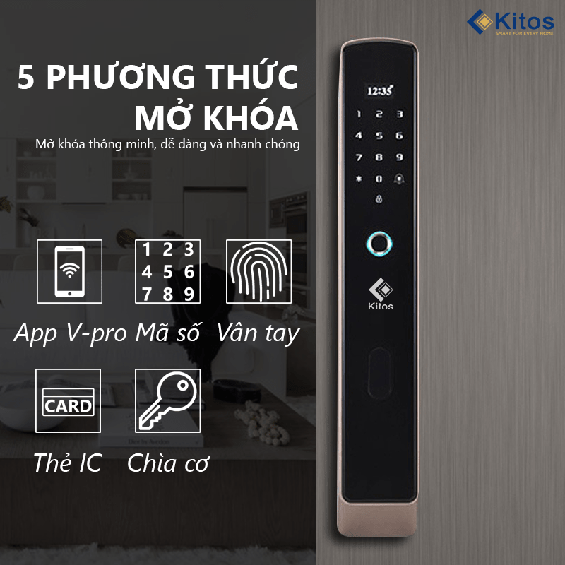 2. Hỗ trợ 5 cơ chế mở khóa: Vân tay/ Mật mã/ Thẻ từ/ Chìa cơ/ Bluetooth ( tính năng nâng cấp).
