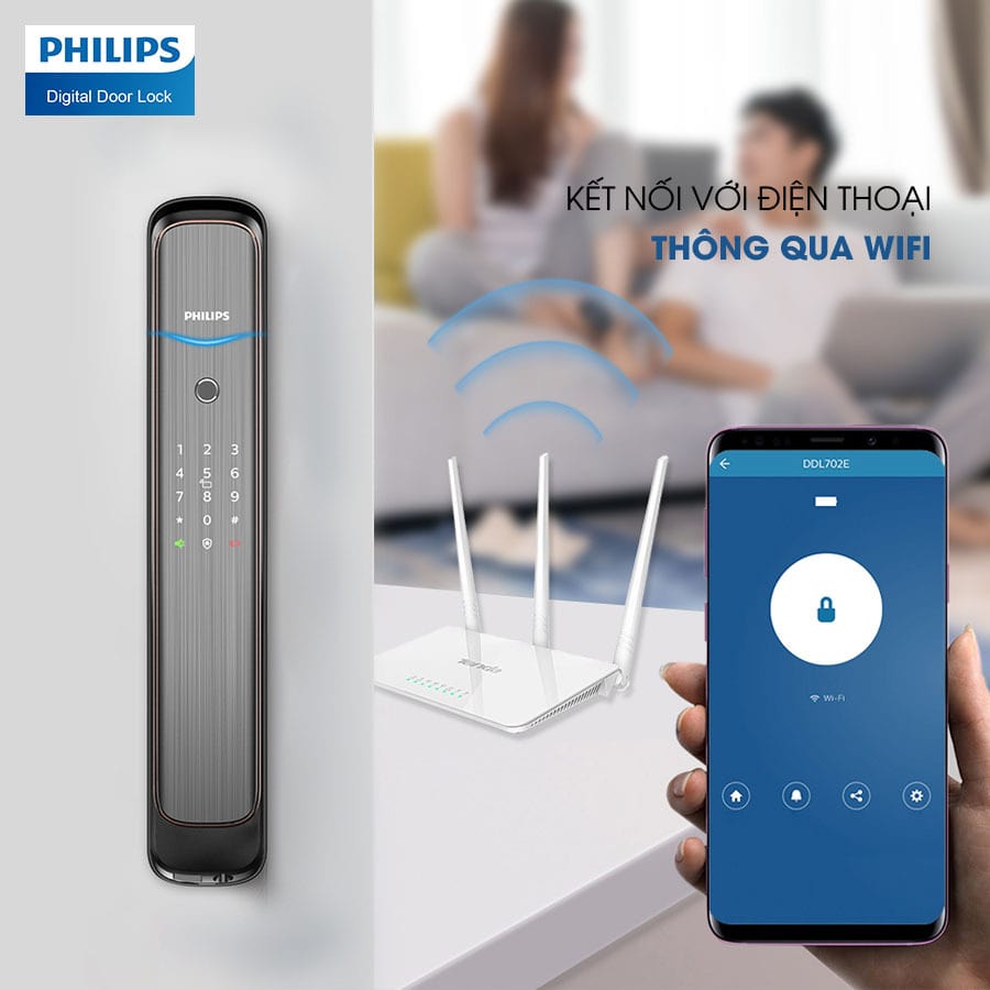 1. Khóa cửa điện tử Philips DDL702E với 5 chức năng mở khoá tiện lợi