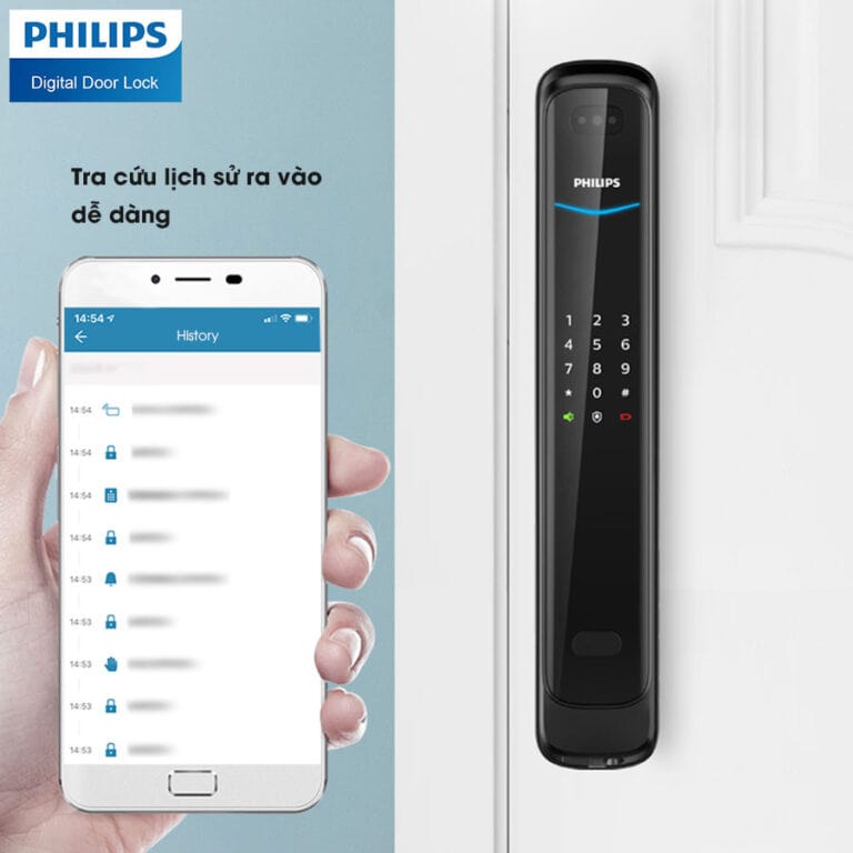 8. Khóa cửa điện tử Philips DDL702E với ứng dụng kết nối điện thoại, quản lý dễ dàng